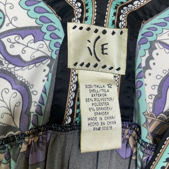 Ice Floral and Paisley V Neck Sleeveless Belted Black Dress 12 - Picture 10 of 10